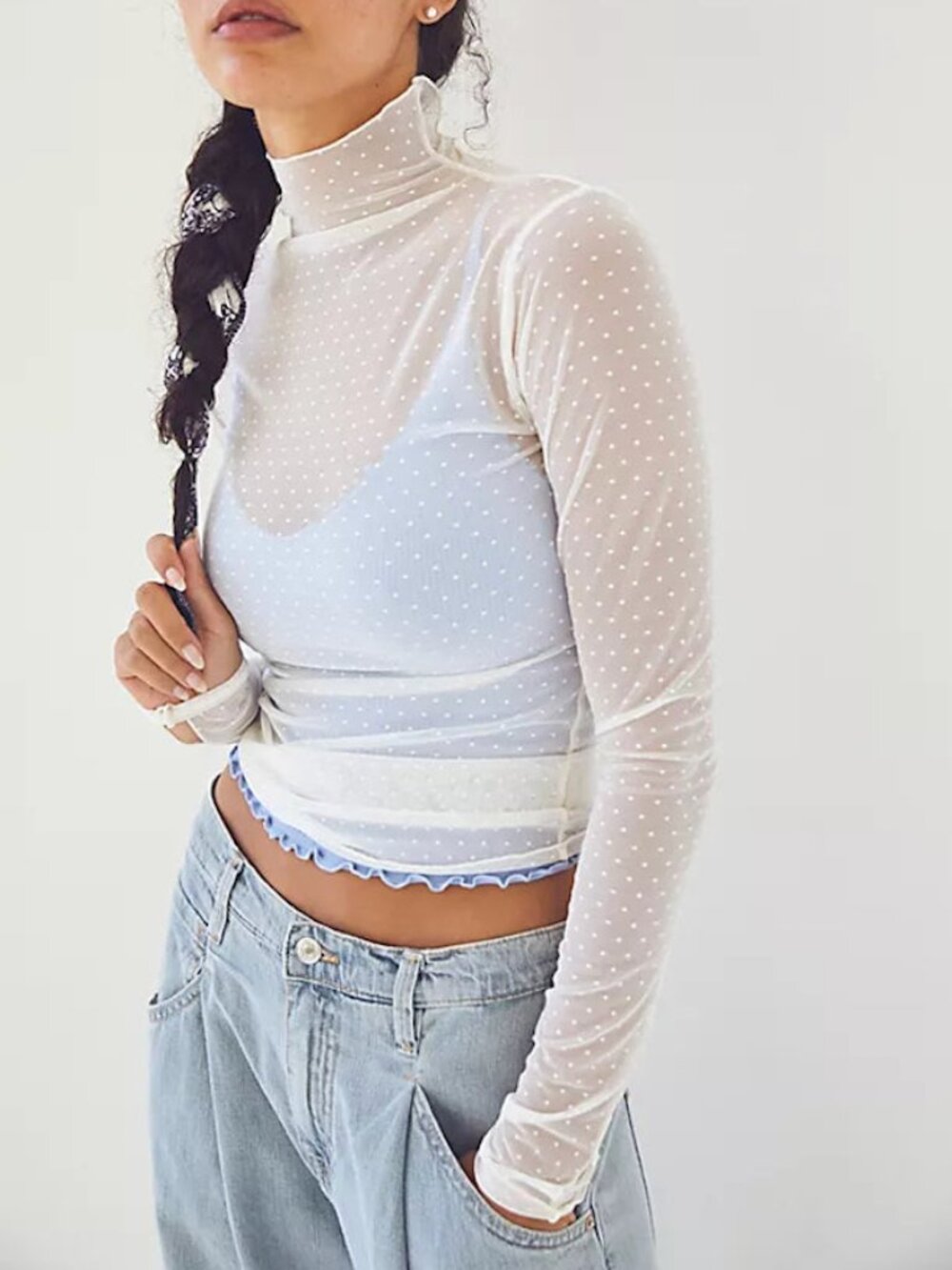 BRAND NEW Free People Ivory Dot Long Sleeve Top in Small